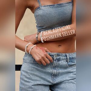 ZARA RHINESTONE TRF DENIM CROP TOP